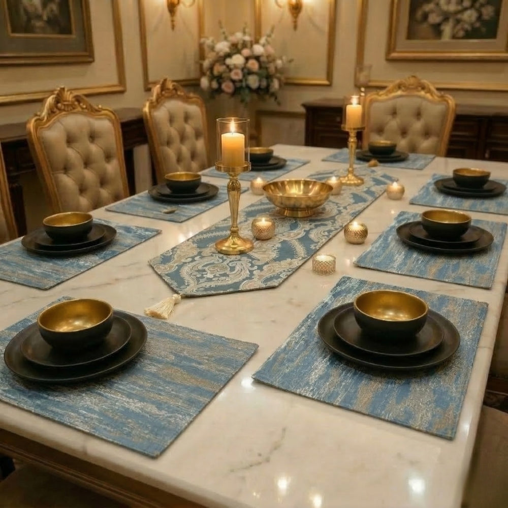 Crown Damask Blue Table Runner Set